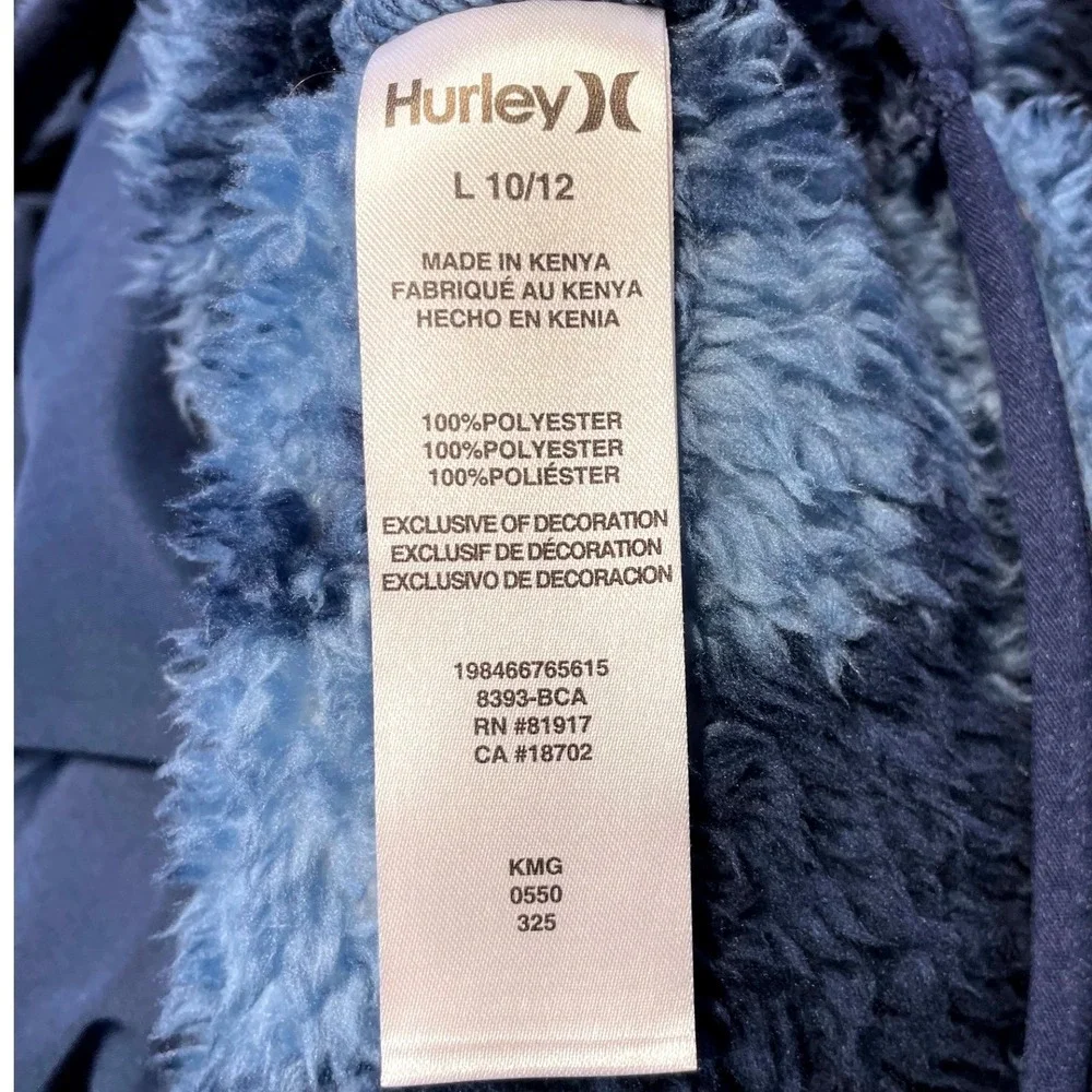 Hurley Boys Sherpa 1/4 Zip Pullover Blue Camo Kangaroo Pockets Size L 10/12 Warm
